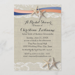 Invitation Starfish et Ribbon Blue Coral Fête des mariées