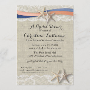 Invitation Starfish et Ribbon Blue Coral Fête des mariées