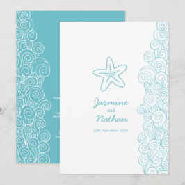Invitation Starfish mer tourbillon aqua blanc mariage plage