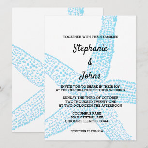 Invitation Starfish Nautical Blue White Beach Cute Mariage