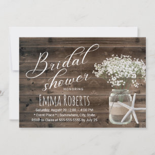 Invitation Starfish Rustic Floral Jar Beach Fête des mariées