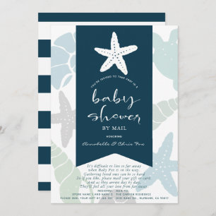 Invitation Starfish & Seashells Baby shower bleu marine par c