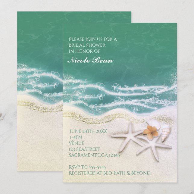 Invitation Starfish sur la plage Eau de mer Turquoise Invitat (Devant / Derrière)