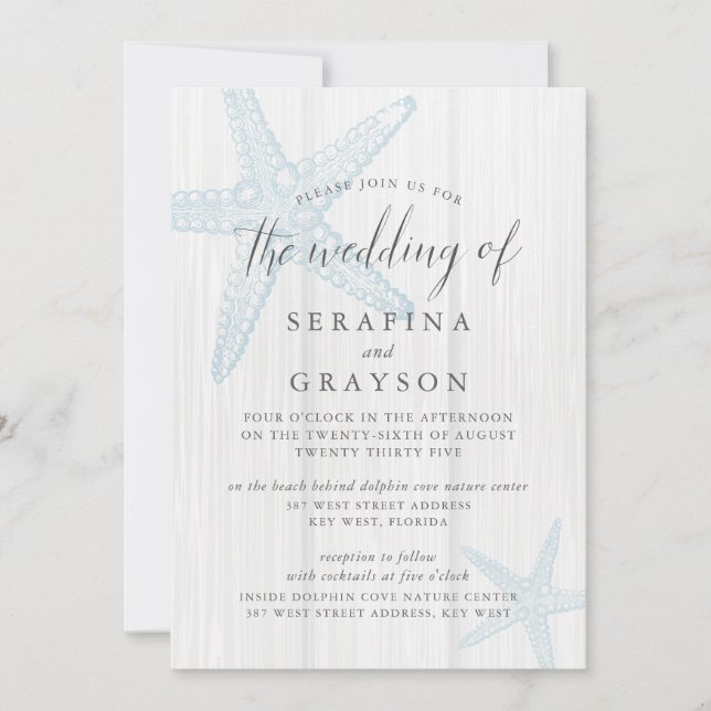 Invitation Starfish Tropical Rustic Beach Bleu Mariage Invit (Devant)