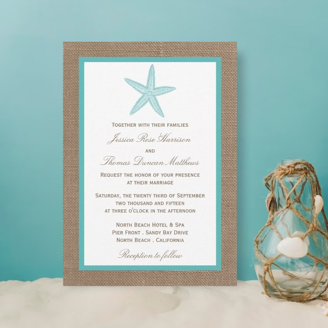 Invitation Starfish Turquoise Burlap Beach Wedding Collection (Créateur téléchargé)