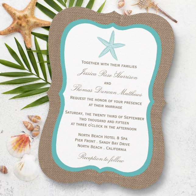 Invitation Starfish Turquoise Burlap Beach Wedding Collection (Créateur téléchargé)