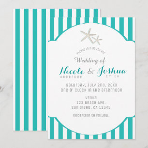 Invitation Starfish Turquoise Turquoise rayé Elégant Plage