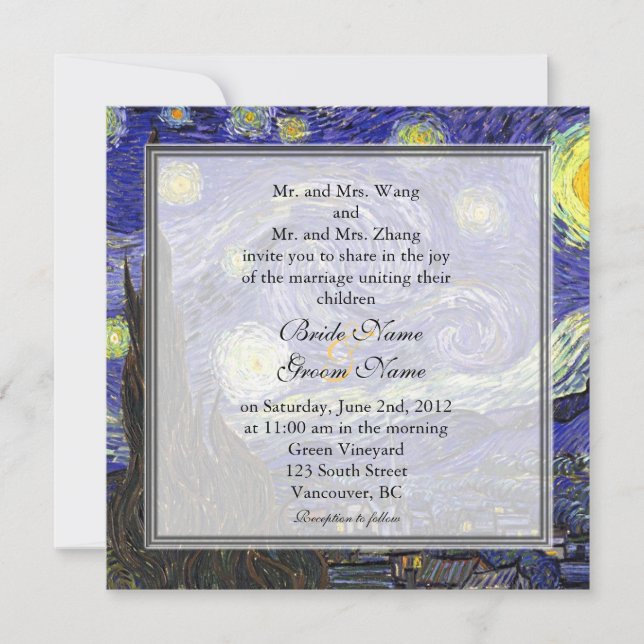 Invitation Starry Night, célèbre mariage d'art (Devant)