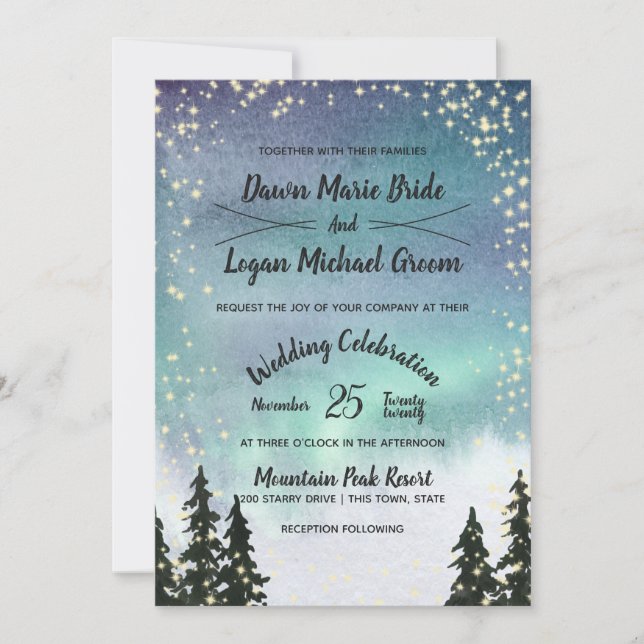 Invitation Starry Northern Lights Mountain Sky Mariage (Devant)