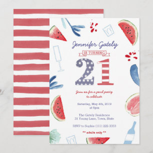Invitation Stars and Stripes 21e anniversaire Pool Party
