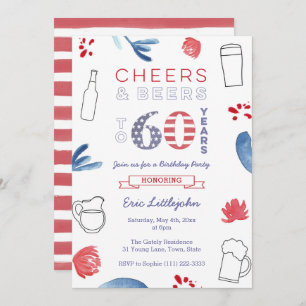 Invitation Stars and Stripes Hommes 60e fête d'anniversaire