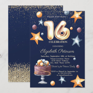 Invitation Stars Cake Confetti Diamond Sweet 16