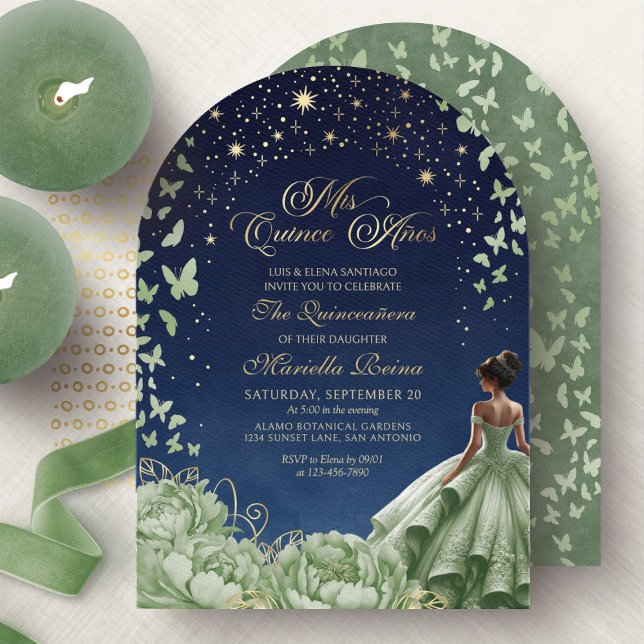 Invitation Stars célestes Sage Quinceanera verte (Créateur téléchargé)