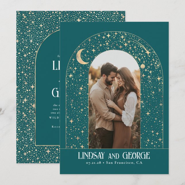 Invitation Stars de nuit romantiques célestes Mariage Photo (Devant / Derrière)