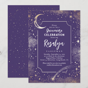 Invitation Stars d'or céleste et Quinceanera nocturne de la l