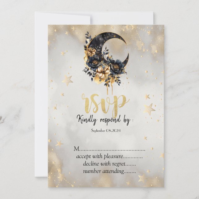 Invitation Stars d'or céleste Floral Moon RSVP (Devant)