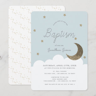 Invitation Stars & Lune Baby Blue Boy Baptême