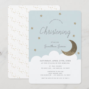 Invitation Stars & Lune Baby Blue Boy Christening