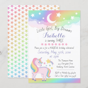 Invitation Stars & Moon Rainbow Sky Magique Unicorn Anniversa