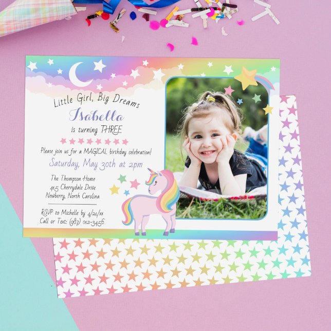 Invitation Stars & Moon Rainbow Sky Unicorn Photo Anniversair (Créateur téléchargé)