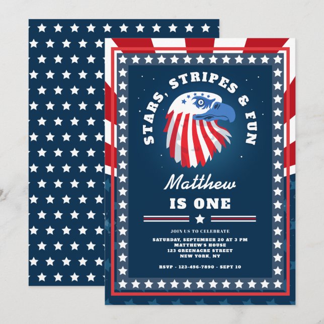Invitation Stars Stripes & Fun Tous Américains 1er Anniversai (Devant / Derrière)
