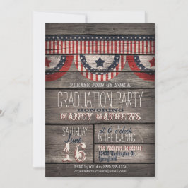 Invitation Stars & Stripes sur Rustic Wood Graduation Party