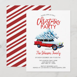 Invitation Station de Noël rétro Arbre rouge blanc