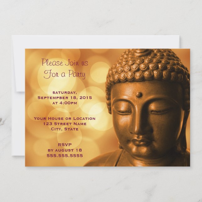 Invitation Statue de Bouddha avec Bokeh Lumières Fête Génériq (Devant)