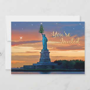 Invitation Statue de la Liberté avec sapin de Noël invité
