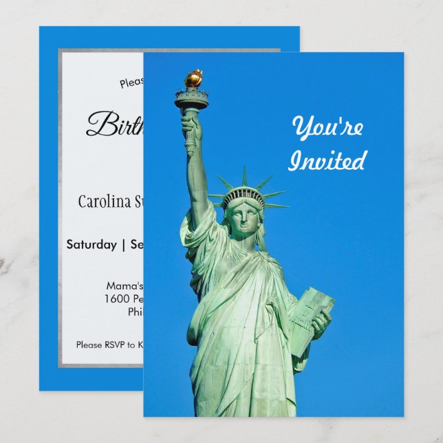 Invitation Statue de la Liberté New York Photo Anniversaire (Devant / Derrière)