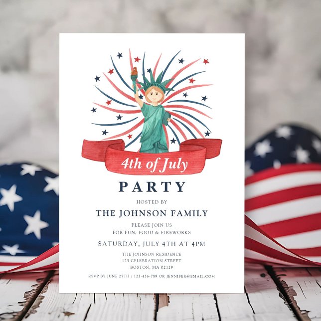 Invitation Statue Patriotique De La Liberté 4 juillet (Cute Patriotic Statue Of Liberty 4th Of July Invitation)