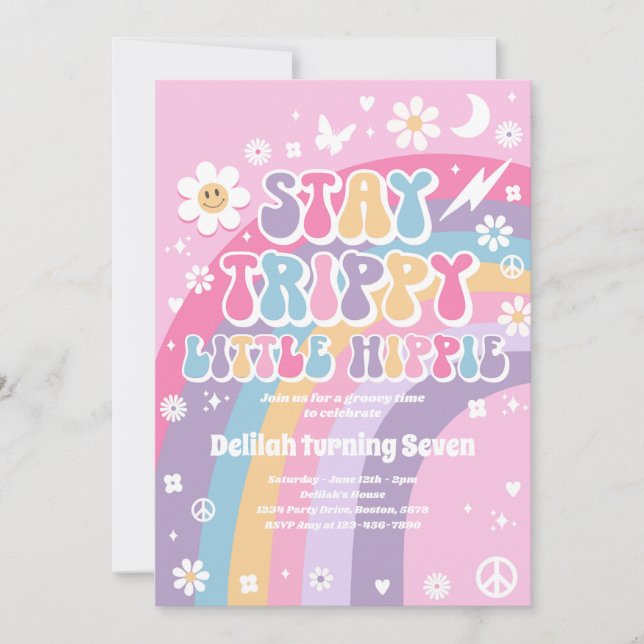 Invitation Stay Trippie Little Hippie Super Rainbow Anniversa (Devant)