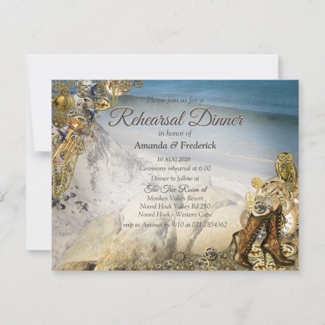 Invitation Steampunk Mariage au bord de la mer Rehearsal dîne (Devant)