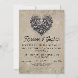 Invitation Steampunk Retro Heart of Gears Mariage