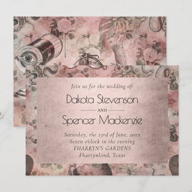 Invitation Steampunk romantique | Ephémère Vintage antique (Devant / Derrière)