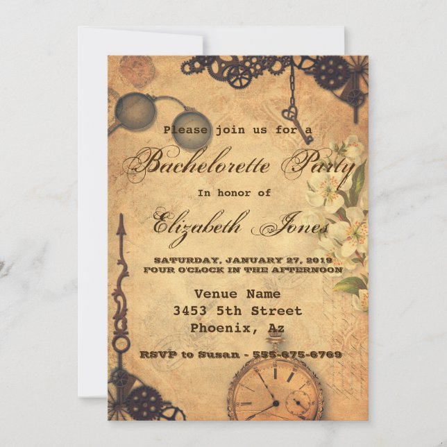 Invitation Steampunk Victorian Vintage Bachelorette Party (Devant)