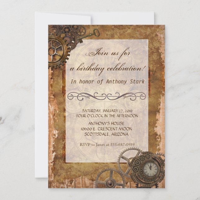 Invitation Steampunk Vintage industriel Anniversaire Invitati (Devant)