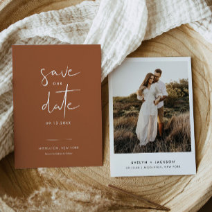 Invitation STELLA Boho Terracotta Photo Enregistrer La Date