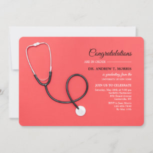 Invitation Stéthoscope sur remise de diplôme rouge