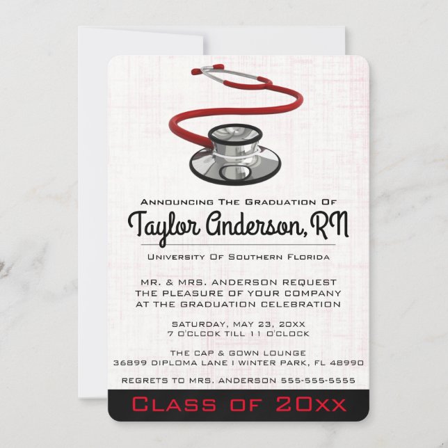 Invitation Stethoscope tendance Ecole Médicale Graduation (Devant)