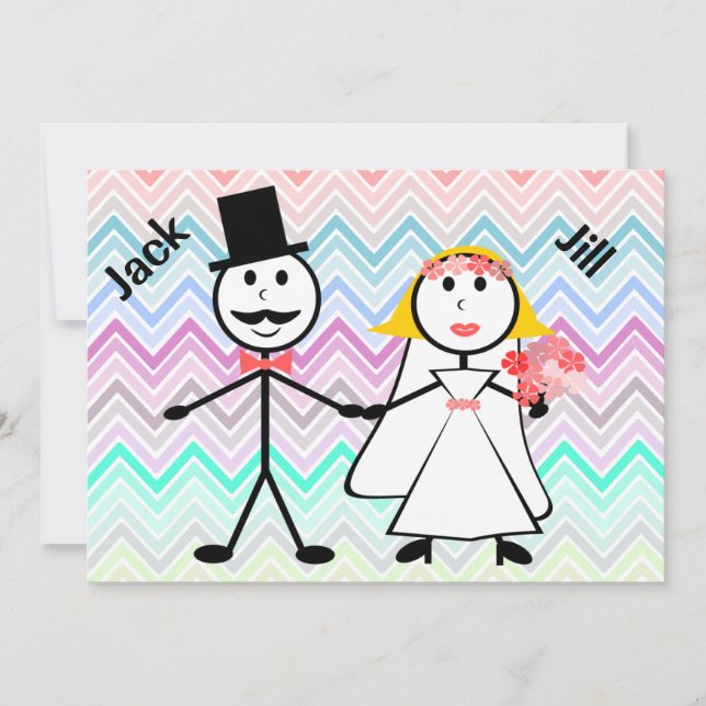Invitation Stick Figure Chevron Jack et Jill Wedding shower (Devant)