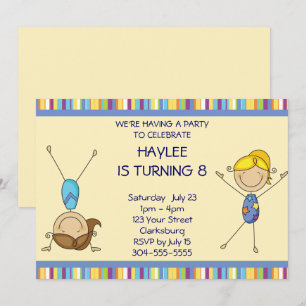 Invitation Stick Figure Girls Gymnastique Anniversaire