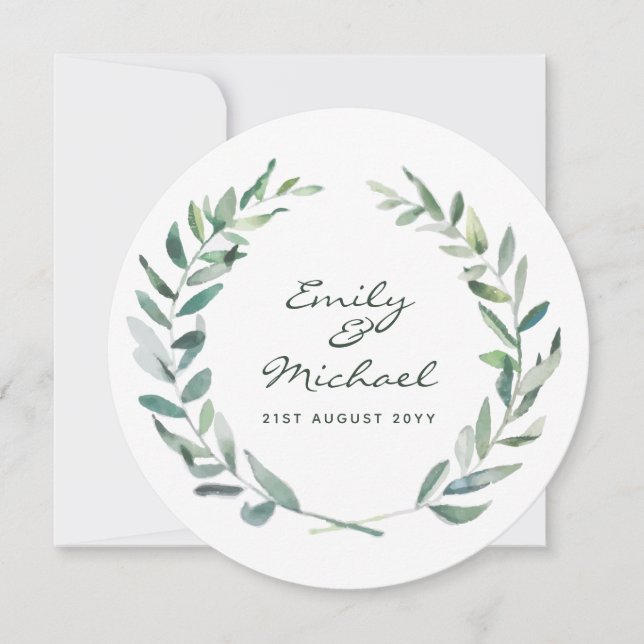 Invitation Stickers Feuille Olive Rustique Personnalisé (Devant)