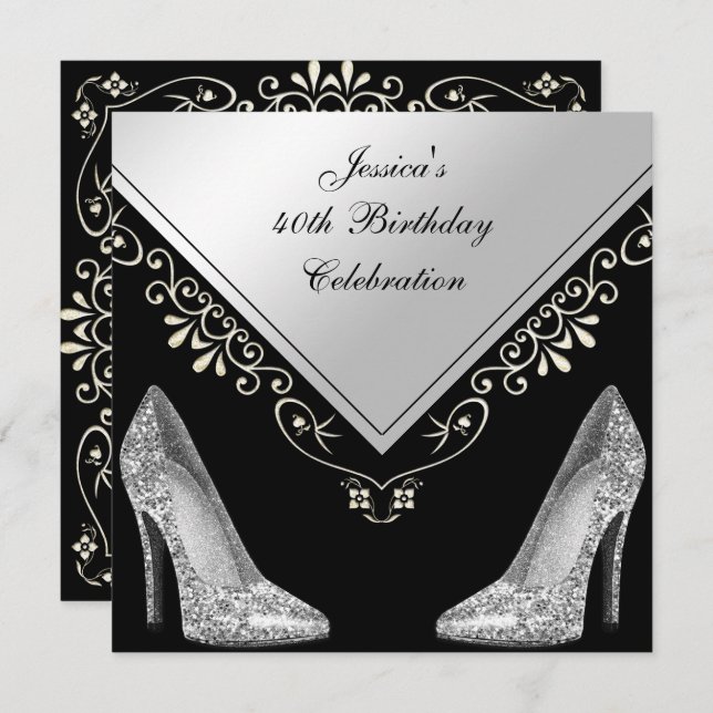 Invitation Stilettos et perles décoratives 40e anniversaire (Devant / Derrière)
