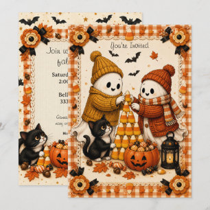 Invitation Stitched Spirits Fêtes de Halloween Fantômes Cosy 