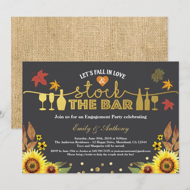 Invitation Stock de chute le tournesol de partie de (Devant / Derrière)