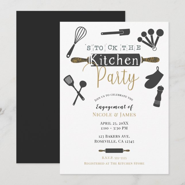 Invitation Stock de la Cuisine Fête Douche moderne minimalist (Devant / Derrière)