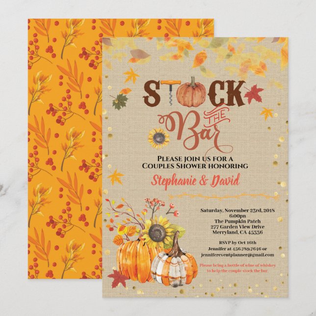 Invitation Stock de l'automne bar citrouille couple ménage  (Devant / Derrière)