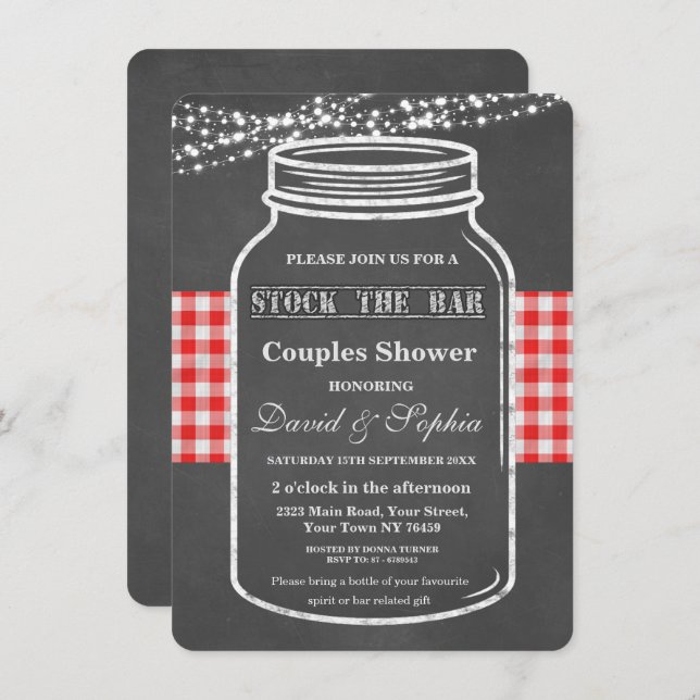 Invitation Stock du Bar Mason Jar Chalk Couples Douche (Devant / Derrière)