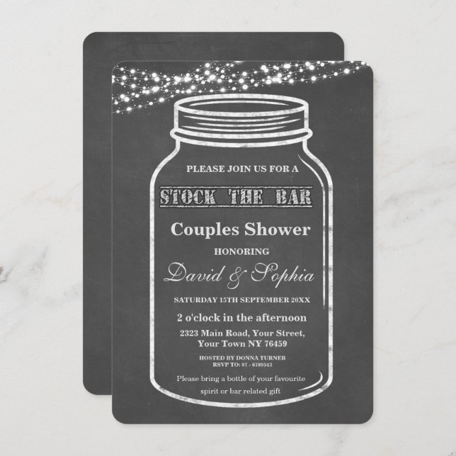 Invitation Stock du Bar Mason Jar Chalk Couples Douche (Devant / Derrière)